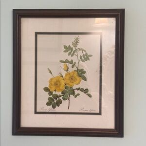 Yellow flower framed print 13x15 vintage 80’s print